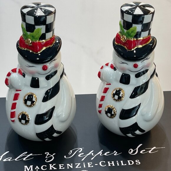 MacKenzie-Childs Courtly Check Snowman Salt & Pepper Set – New in Keepsake Box - Picture 6 of 12